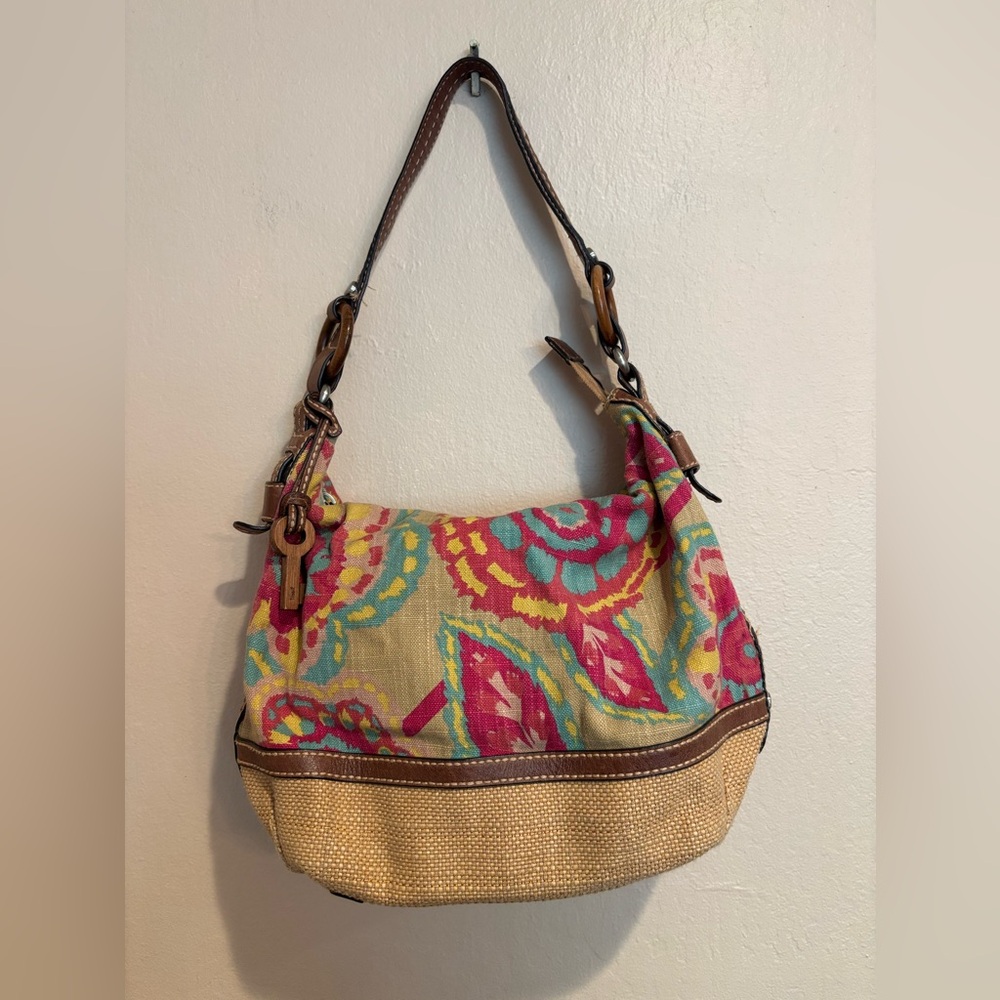 Fossil Floral Abstract Canvas Boho Fall Shoulder Bag, Fall Fits